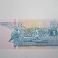 банкнота 5 гулдена Суринам, снимка 2 - Нумизматика и бонистика - 36036250