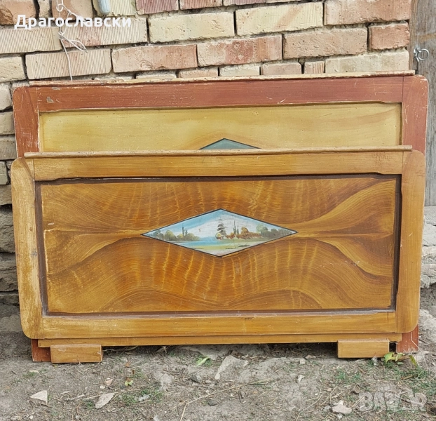 за легло  - дървени стари табли, стара табла, рисувани, персон и половина, снимка 1