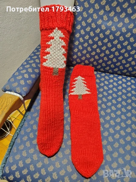 Ръчно плетени дамски коледни чорапи размер 38, снимка 1