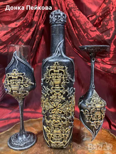 Ръчно изработен сет за вино от 3 части, снимка 1