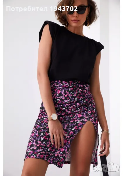 Памучна блуза с къси ръкави в черен цвят FK616, снимка 1