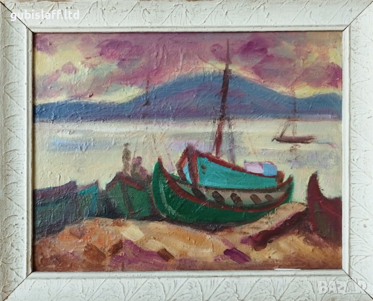 Картина, море, лодки, худ. Борис Краев, 1980-те год., снимка 1