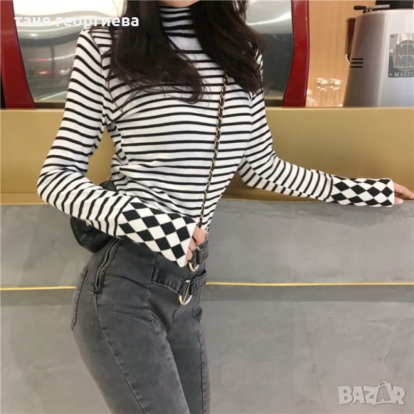 дамски раиран пуловер, снимка 1