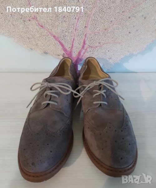 Велурени Оксфорд дамски обувки – сиви, с връзки, № 40 , снимка 1