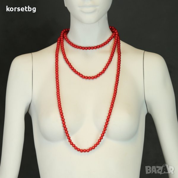 Червен перлен гердан 20333, снимка 1