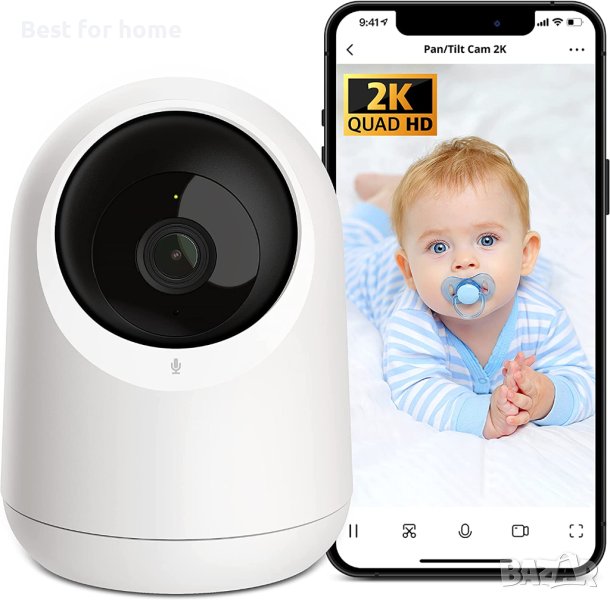 SwitchBot Baby Monitor 2K вътрешна камера,Pan Tilt ,360°нощно виждане,двупосочно аудио,2.4G Wi-Fi, снимка 1