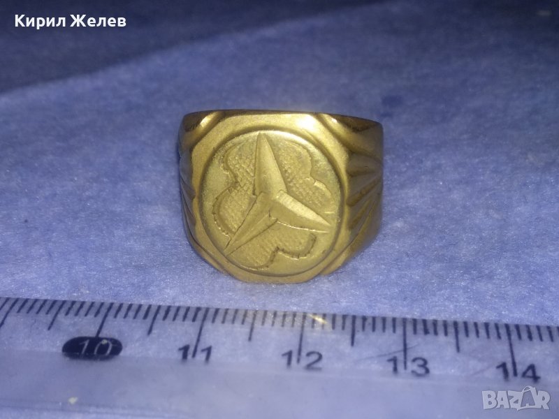СТАР БРОНЗО РЕТРО ПРЪСТЕН с ЕМБЛЕМАТА на МЕРЦЕДЕС БЕНЦ и ПЕЧАТИ за ЗЛАТО 750 и 18К За КОЛЕКЦИЯ 32600, снимка 1