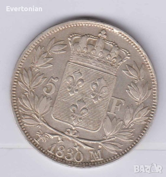 Франция 5 франка 1830 MA Шарл Х / сребро, снимка 1
