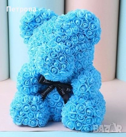 Мече от рози/синьо мече от рози/мече от рози в луксозна кутия с панделка , снимка 1