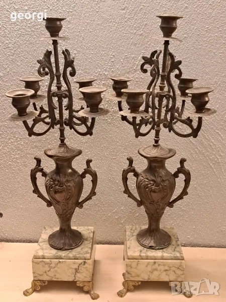 ретро френски свещници петица 19 век, снимка 1