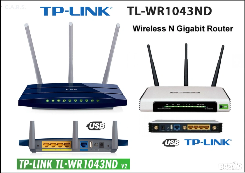 Гигабитови Рутери TP-Link TL-WR1043ND с USB порт, снимка 1