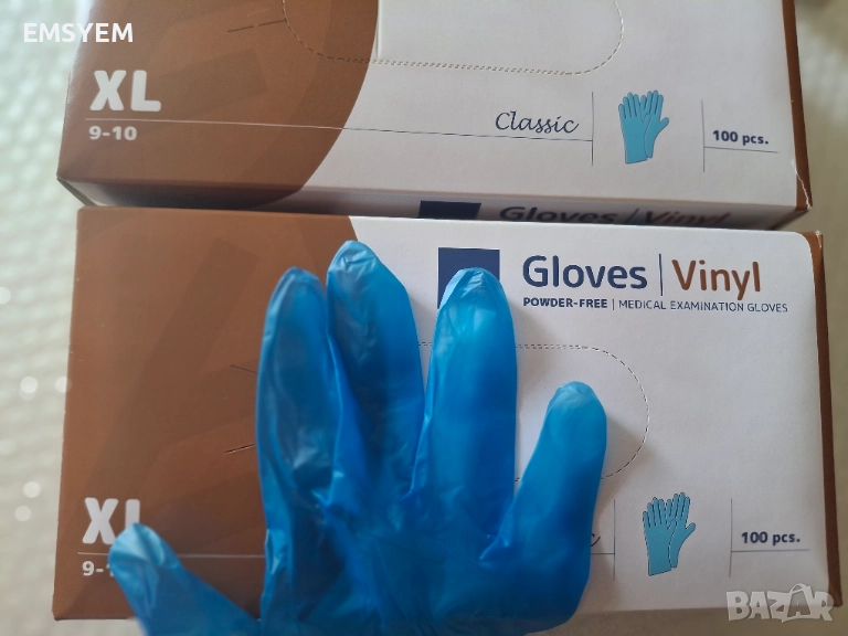 ВИНИЛОВИ ръкавици сини,еднократни, без талк - XL, снимка 1