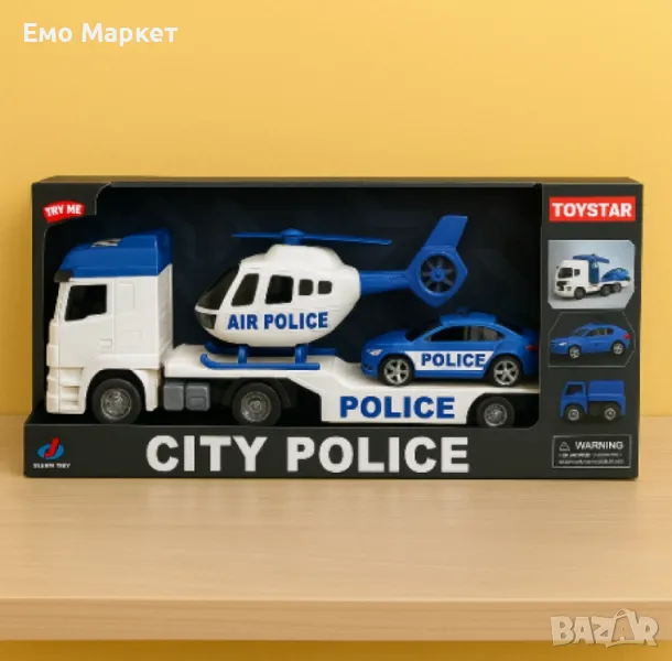 Автовоз с полицейски коли и хеликоптер, "City Police Transporter", снимка 1