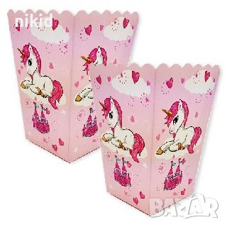 Еднорог Unicorn розови Парти кутия за дребни лакомства пуканки и др, снимка 1