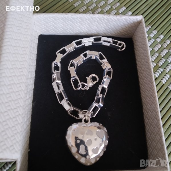 Нова, масивна сребърна гривна със сърце, снимка 1