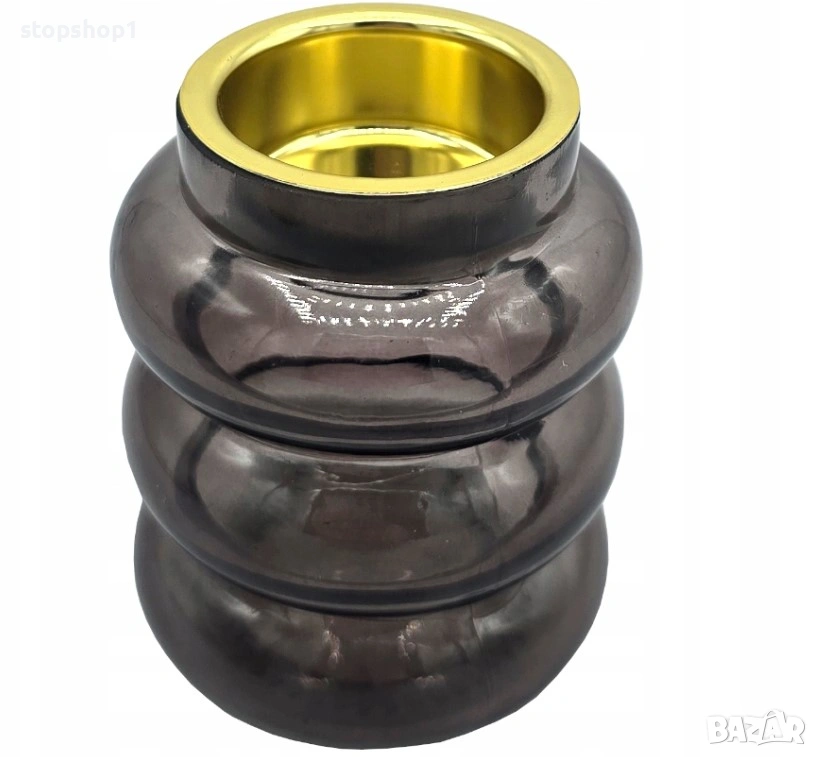 Свещник, основа за чаена свещ/малка свещ, графит, 9 см, стъкло, снимка 1