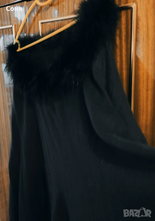 Пончо с яка от естествена кожа, снимка 1