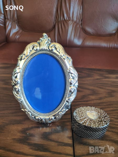 Уникално Красив Посребрен Комплект Рамка За  Снимка И Кутия За Бижута, снимка 1