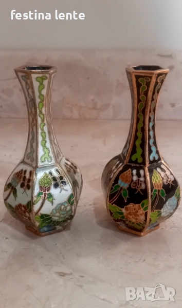 Чифт китайски мини вази клоазон, снимка 1