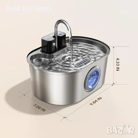 Безжичен фонтан за вода за котки PEKTACO, 3,2 л (108 унции), от неръждаема стомана, с 3 филтъра, снимка 9 - За котки - 56162689