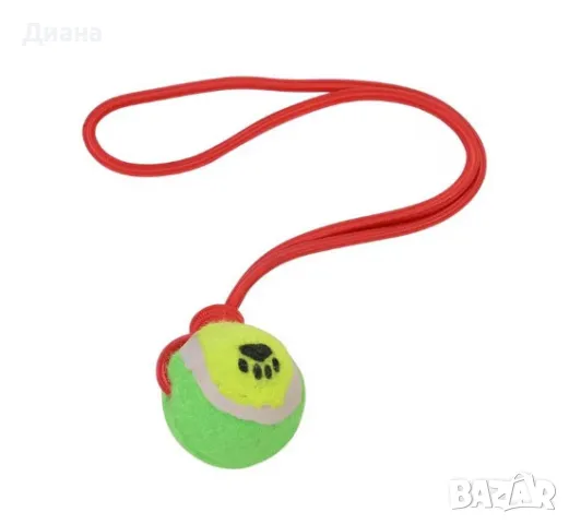 Играчка за куче тенис топка с въже в цвят зелен/червен от полиестер за всички възрасти, снимка 1