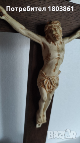 Настолен кръст Разпятие Христово от дърво и порцелан, снимка 4 - Антикварни и старинни предмети - 44701689