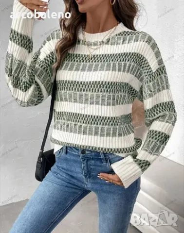 Дамски небрежен пуловер на райета, снимка 4 - Блузи с дълъг ръкав и пуловери - 47273268