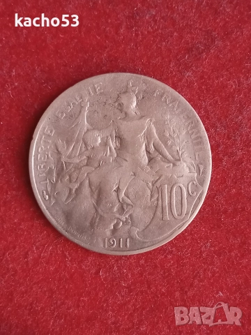 10 сантима 1911 г. Франция., снимка 2 - Нумизматика и бонистика - 52813916