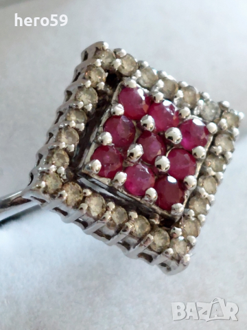 Дамски златен 18 к.пръстен с рубини и брилянти, снимка 11 - Пръстени - 36150270