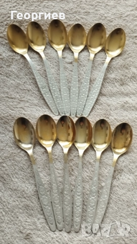 Посребрени с позлата мелхиорени лъжички за чай,кафе от СССР., снимка 4 - Прибори за хранене, готвене и сервиране - 51876694