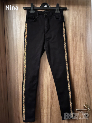 Черни тесни джинси с леопардов принт (Slim Fit), снимка 2 - Дънки - 44926194