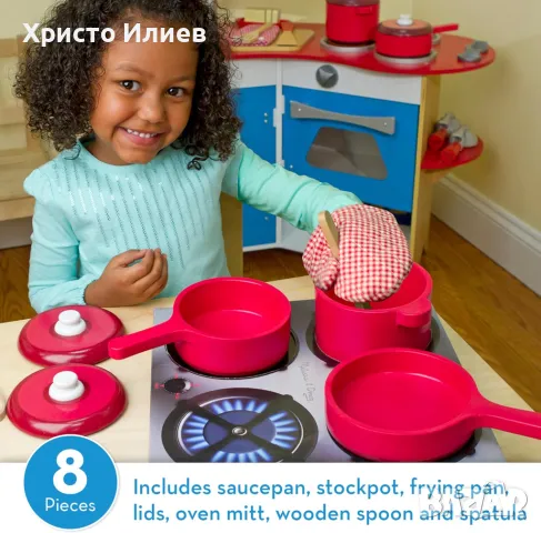 Дървен комплект за готвене Melissa and Doug тенджери и тиган, снимка 2 - Други - 50298111