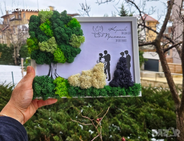 Картина "Кумове" декорирана със скандинавски мъх, снимка 3 - Картини - 53272131