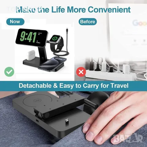 Магнитно безжично зарядно устройство, 4 в 1 безжична зарядна станция Magsafe, снимка 4 - Аксесоари за Apple - 49437186