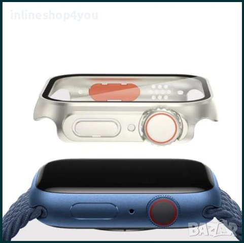 Кейс + Стъклен протектор за Apple Watch 6 / 7 / 8 SE 44mm 45мм, снимка 2 - Смарт гривни - 41879741