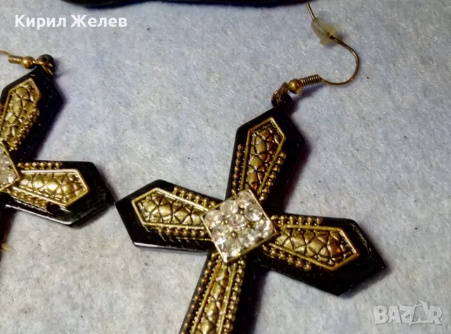ГОЛЕМИ КРЪСТООБРАЗНИ ОРНАМЕНТИРАНИ ЗЛАТИСТИ АРТ ОБЕЦИ МЕСИНГ КРИСТАЛИ и СИНТЕТИКА 48761, снимка 10 - Обеци - 48734656