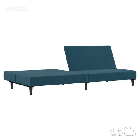vidaXL 2-местно разтегателно канапе, синьо, кадифе, снимка 4 - Дивани и мека мебел - 56147383