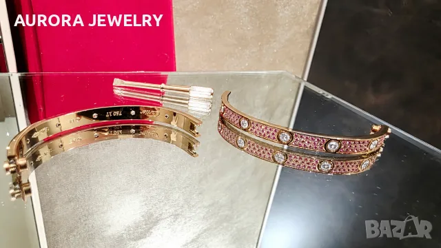 CARTIER Love Paved Capsule Rose Gold 10 Pink Sapphires Diamonds Гривна с Отверка, снимка 9 - Гривни - 56017635