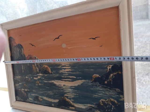 Картина Море масло на фазер Петър Петров подписана, снимка 6 - Антикварни и старинни предмети - 53431524