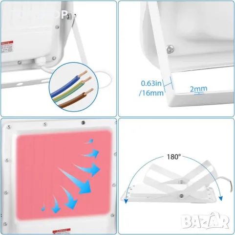 LeKaufen 50W LED прожектор 2 броя, Мрежово захранване, 5000 LM, IP66, 6000K, снимка 9 - Прожектори - 49971293