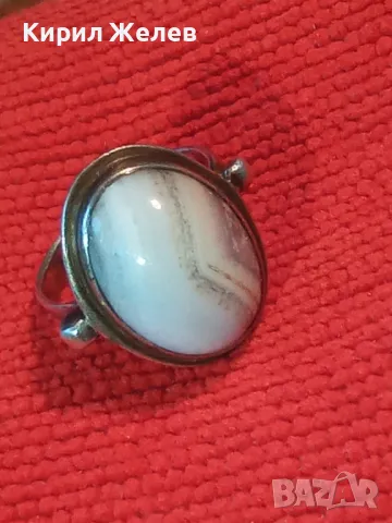 СТАР ВИНТИДЖ СРЕБЪРЕН ПРЪСТЕН СРЕБРО ВИСОКА ПРОБА с ШЛИФОВАН МЛЕЧЕН АХАТ МАЙСТОРСКА ИЗРАБОТКА 41465, снимка 14 - Антикварни и старинни предмети - 50023543