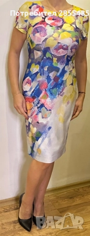 Рокля в жълто, синьо и розово, снимка 3 - Рокли - 52016482