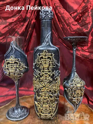 Ръчно изработен сет за вино от 3 части, снимка 1
