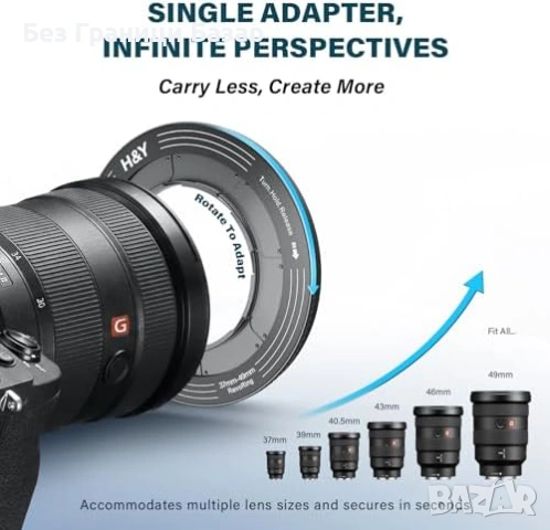 Нов Регулируем адаптерен пръстен H&Y RevoRing 37-49мм 52мм за фотоапарат, снимка 2 - Обективи и филтри - 53835710