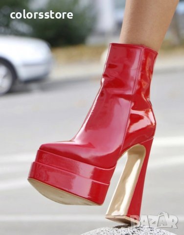 Боти на ток - червен лак - YSV1, снимка 2 - Дамски боти - 39201251