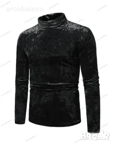 Ликвидация! Мъжка едноцветна блуза с дълги ръкави и поло яка - Доставка 24 часа 