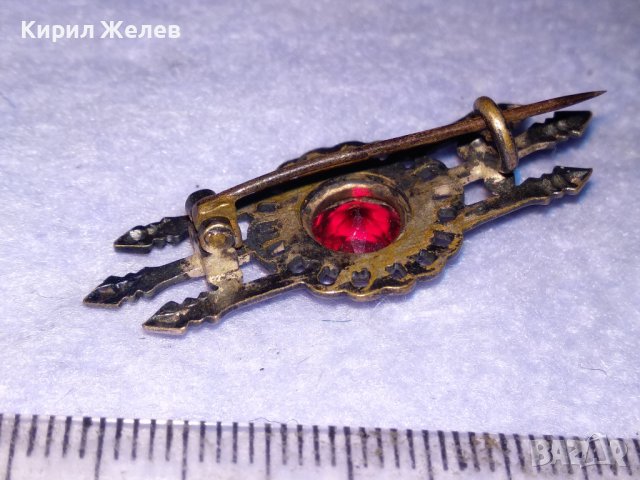 СТАРИННА СКЪПОЦЕННА ПОСРЕБРЕНА АЖУРНА РЕТРО БРОШКА с ЮВЕЛИРНО РЪЧНО ФАСЕТИРАН КАМЪК ГРАНАТ 38599, снимка 12 - Антикварни и старинни предмети - 41623042