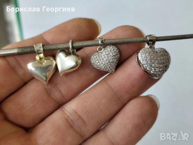 Сребърен медальон сърце 925 четири броя, снимка 4 - Колиета, медальони, синджири - 52719452