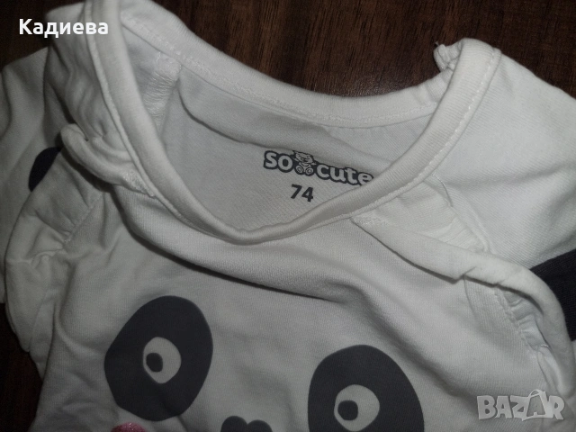 бебешко боди- панда с дълъг ръкав - размер 74, снимка 3 - Бодита за бебе - 53847291