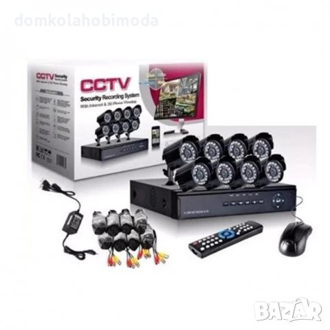 Пълен Комплект 8 камери + DVR 8-канален, CCTV, стойки кабели, адаптер,